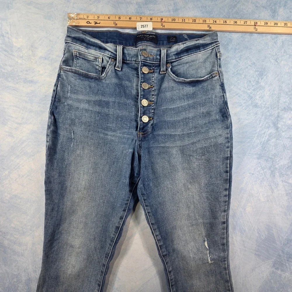 Lucky Brand Womens High Rise Skinny Ankle Jeans Button Fly Raw Hem Blue Sz 10/30